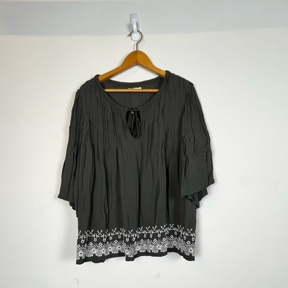 TULAROSA PLEATED Embroidery FLARE LONG SLEEVE BLOUSE SIZE M Cottage - Picture 1 of 7